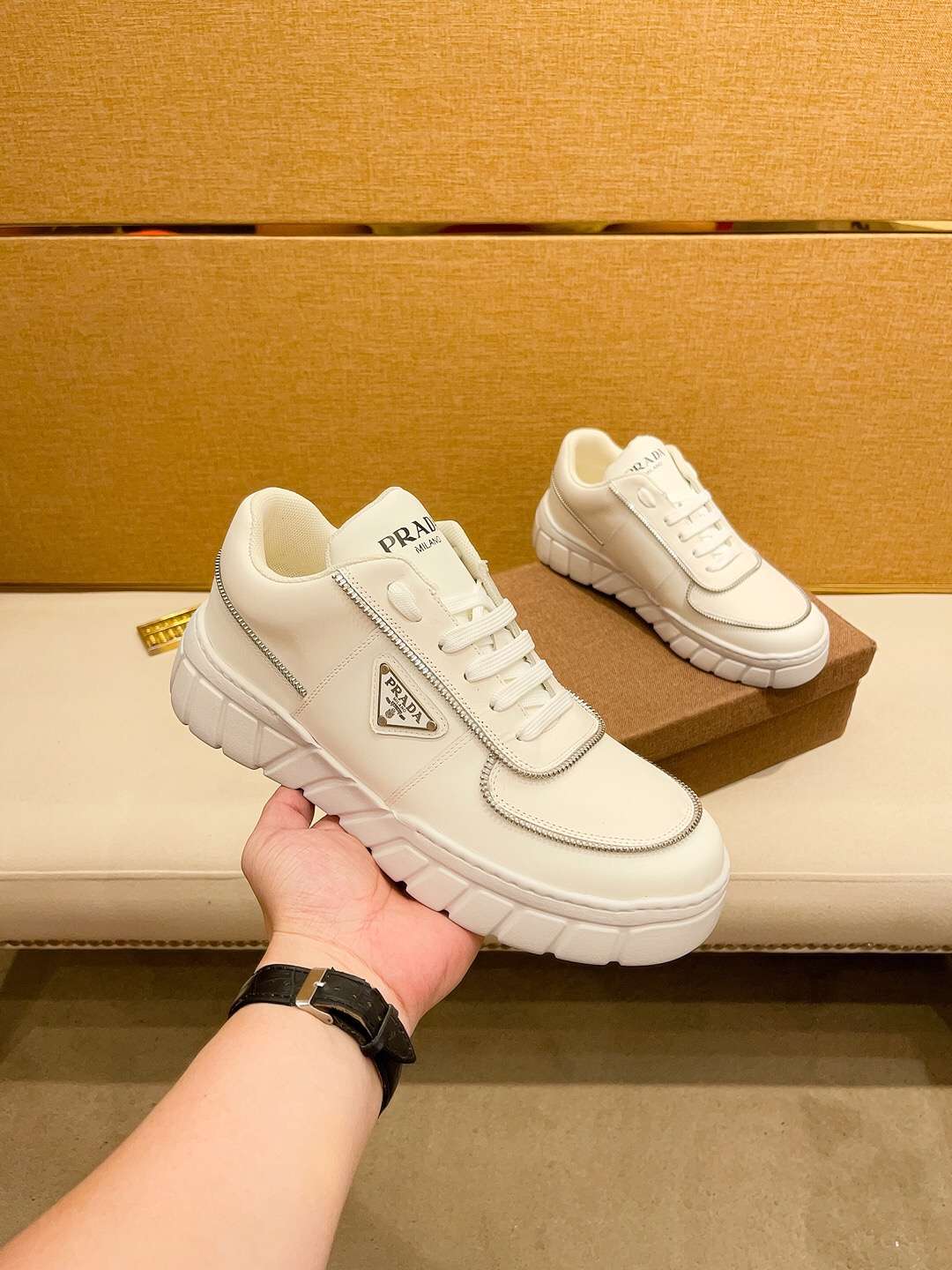 KICKWHO Prada Leather Logo Sneakers New in - Image 2