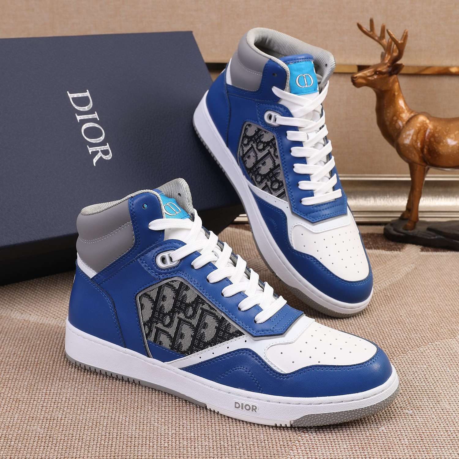 KICKWHO New Dior B27 High Top Sneakers Oblique Jacquard "Blue Gray And White" - Image 3
