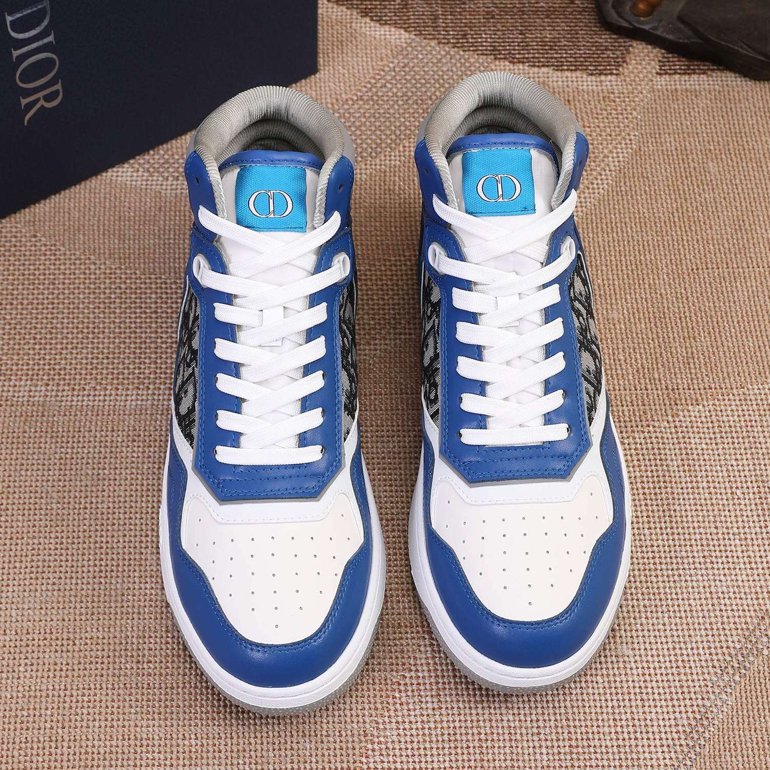 KICKWHO New Dior B27 High Top Sneakers Oblique Jacquard "Blue Gray And White" - Image 4