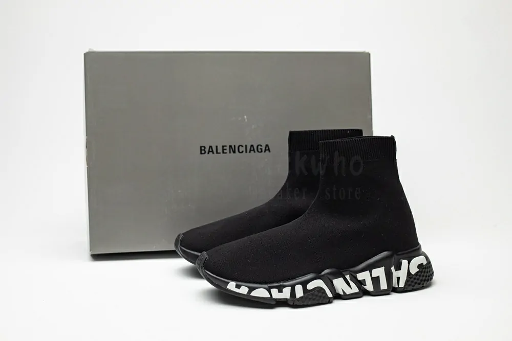 Balenciaga Speed Graffiti Trainers Black White Logo 605942W05GE1006 - Image 4