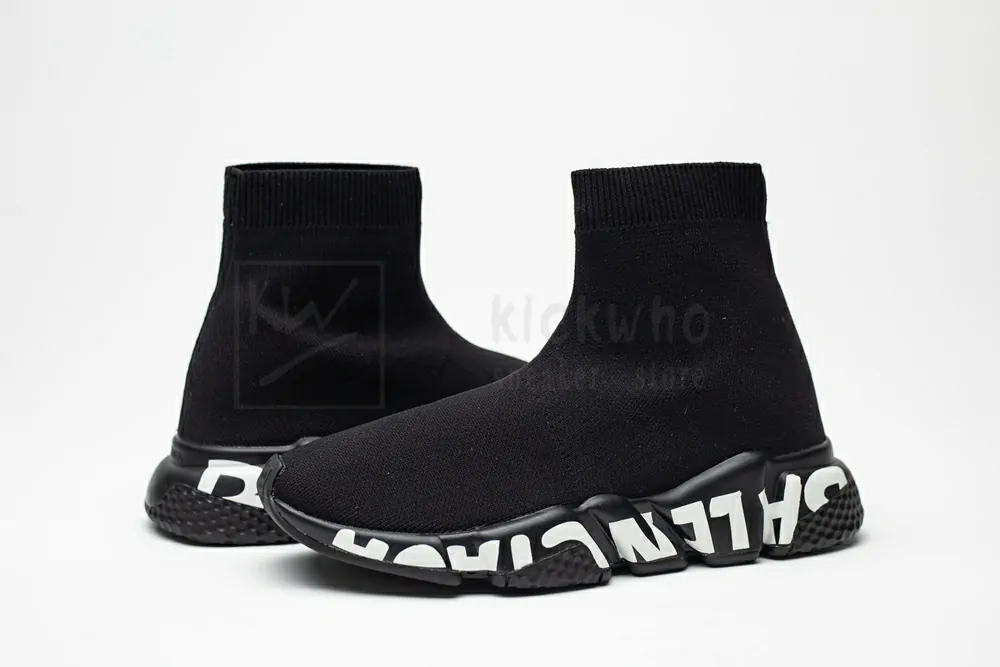 Balenciaga Speed Graffiti Trainers Black White Logo 605942W05GE1006 - Image 5