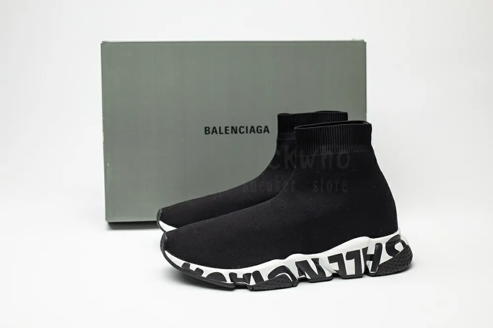 Balenciaga Speed Graffiti Trainers Black White 605972W05GE1015 - Image 4