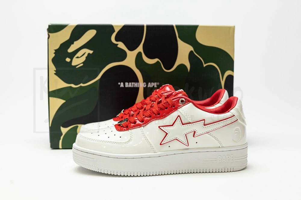 A Bathing Ape Bape Sta Patent Leather White Red - Image 4