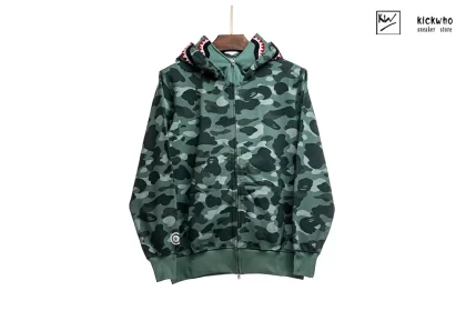 Bape Shark Camo Zip Double Hoodie Green