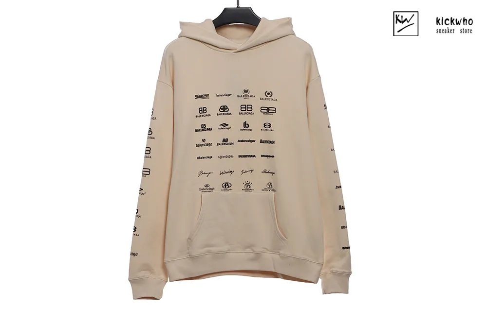 Balenciaga Archives Logos Hoodie Cream