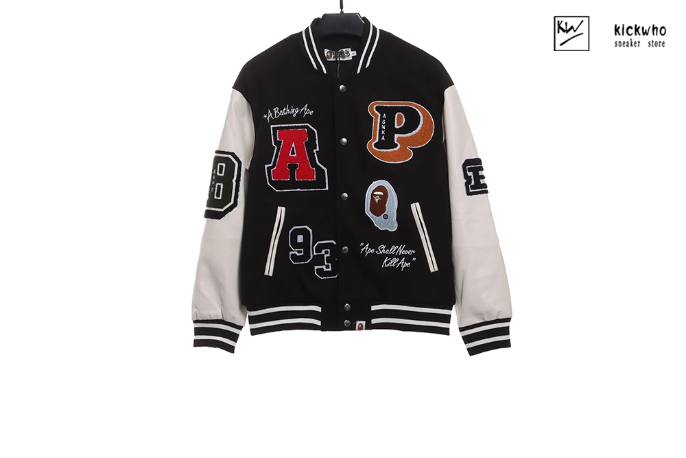 BAPE Alphanumeric Patchwork Baseball Jacket