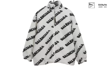 Balenciaga Full Print Lamb Fleece Coat White/Brown