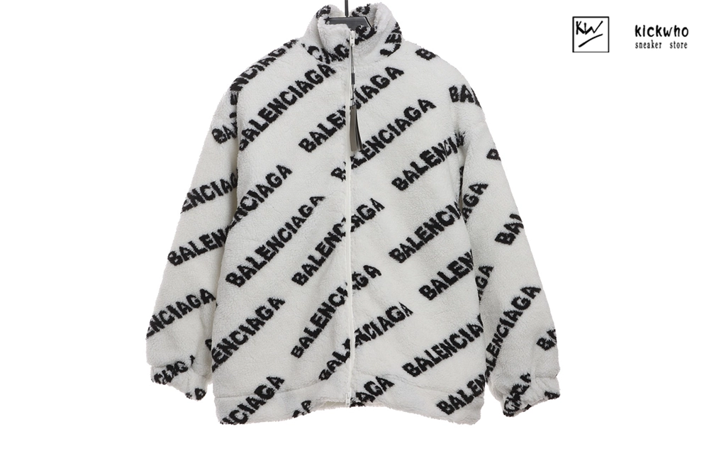 Balenciaga Full Print Lamb Fleece Coat White/Brown