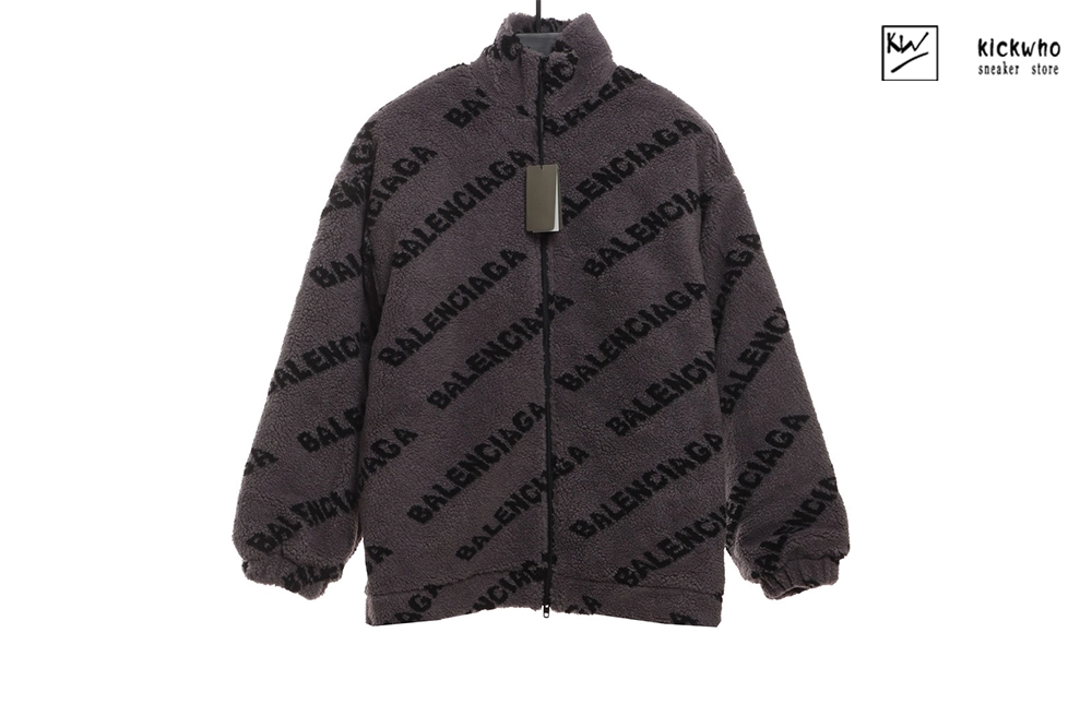 Balenciaga Full Print Lamb Fleece Coat White/Brown - Image 3