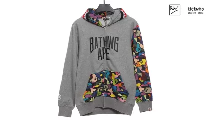Bape Camouflage graffiti patchwork zippered hoodie grey
