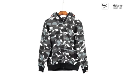 BAPE CAMO SHARK WIDE FULL ZIP DOUBLE HOODIE Black