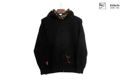 Bape Shark Zip Double Hoodie Orange Printing