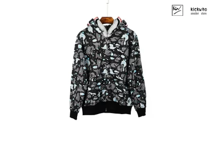Bape SPACE CAMO SHARK FULL ZIP DOUBLE HOODIE Black