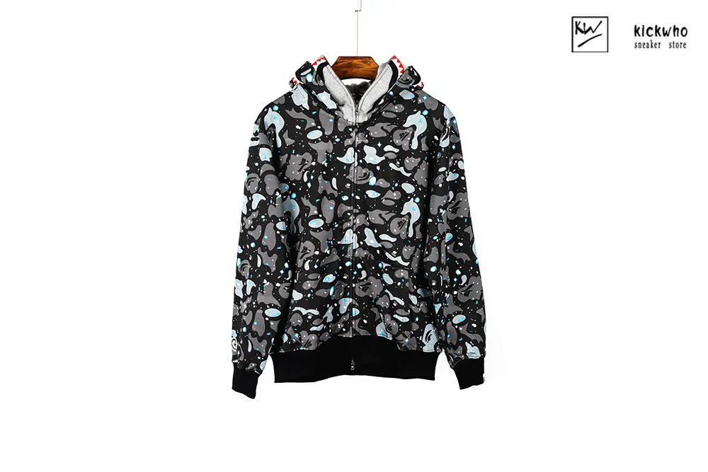 Bape SPACE CAMO SHARK FULL ZIP DOUBLE HOODIE Black