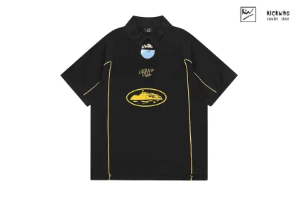 Corteiz Lapel Collar Football Jersey Black