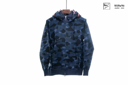Bape Shark Camo Zip Double Hoodie Blue