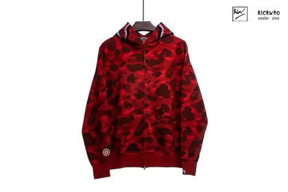 Bape Shark Camo Zip Hoodie Red