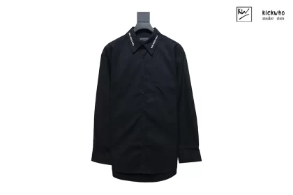 Balenciaga Collar Letter Embroidery Long Sleeved Shirt Black