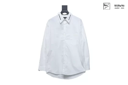 Balenciaga Collar Letter Embroidery Long Sleeved Shirt White